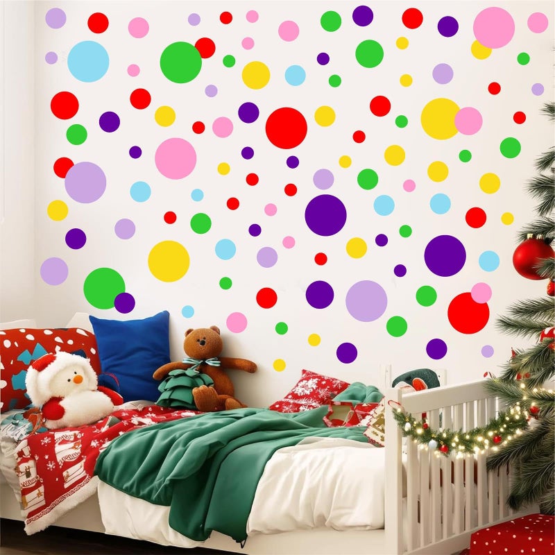 Easma Polka Dots Wall Decal Christmas Wall Decals Lime Green Red Vinyl Stickers Dots Decals Living Room Art Murals Xmas Home Decoration Indoor Rainbow Christmas Circle Stickers Peel and Stick Decal - Image 4